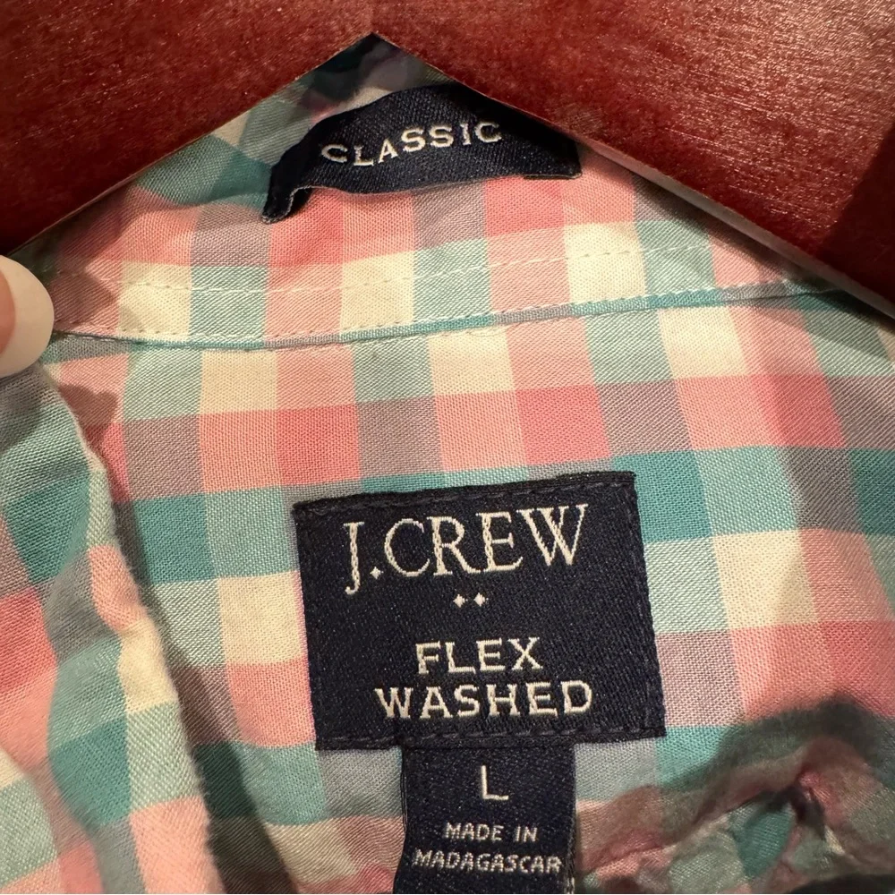 J. Crew Gingham Button Down Shirt Pink Green White Plaid Preppy L Pastel